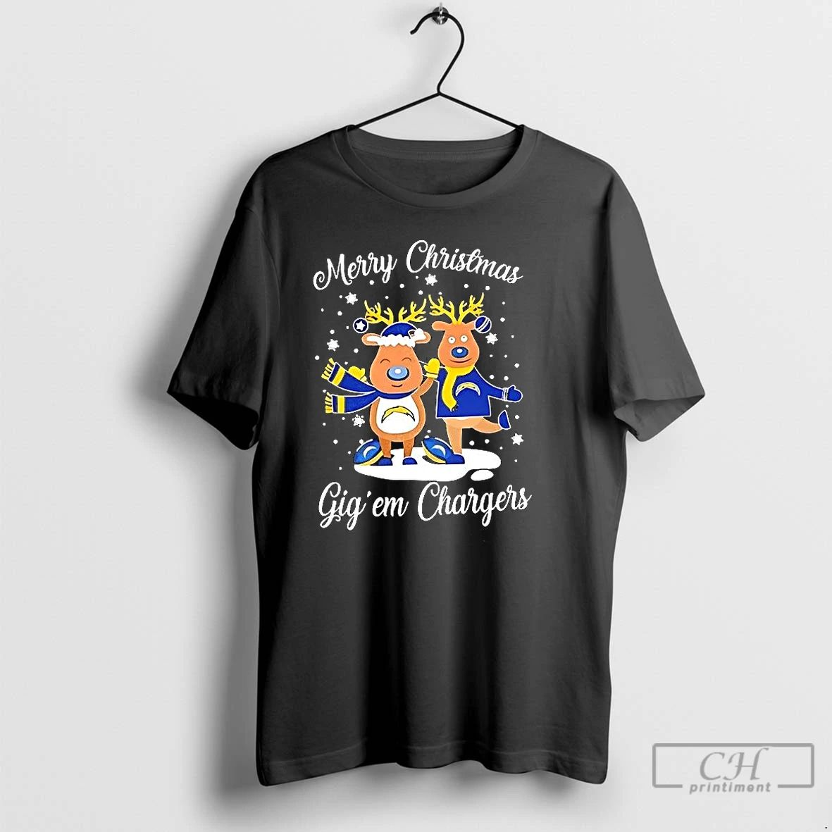 Premium Los Angeles Chargers Football Blue Nosed Reindeer Merry Christmas Gig Em Chargers T Shirts