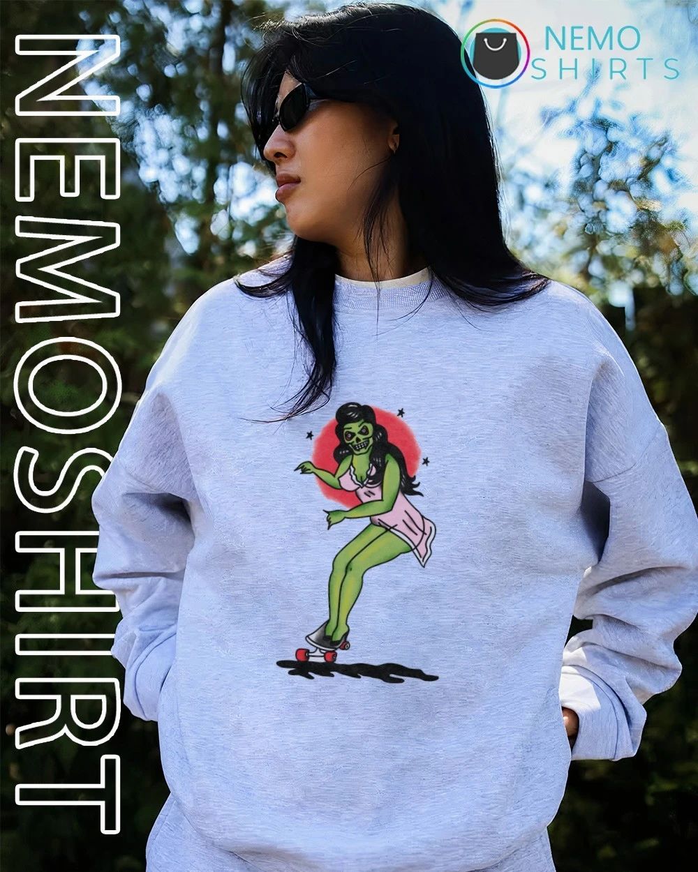 Zombie Pin-Up Girl Skater Halloween skateboarding shirt