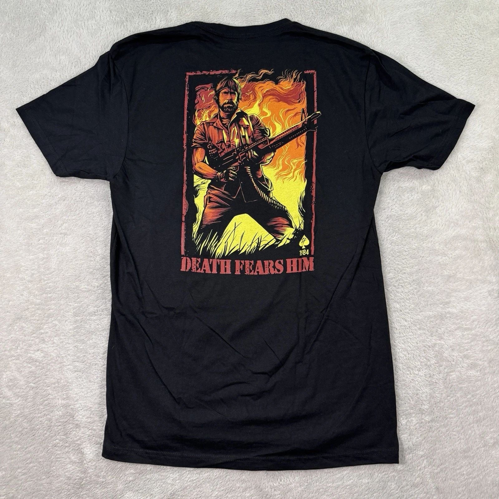 Zero Foxtrot T-Shirt Men's Medium Black Skull Chuck Norris Death Fears Him Fire