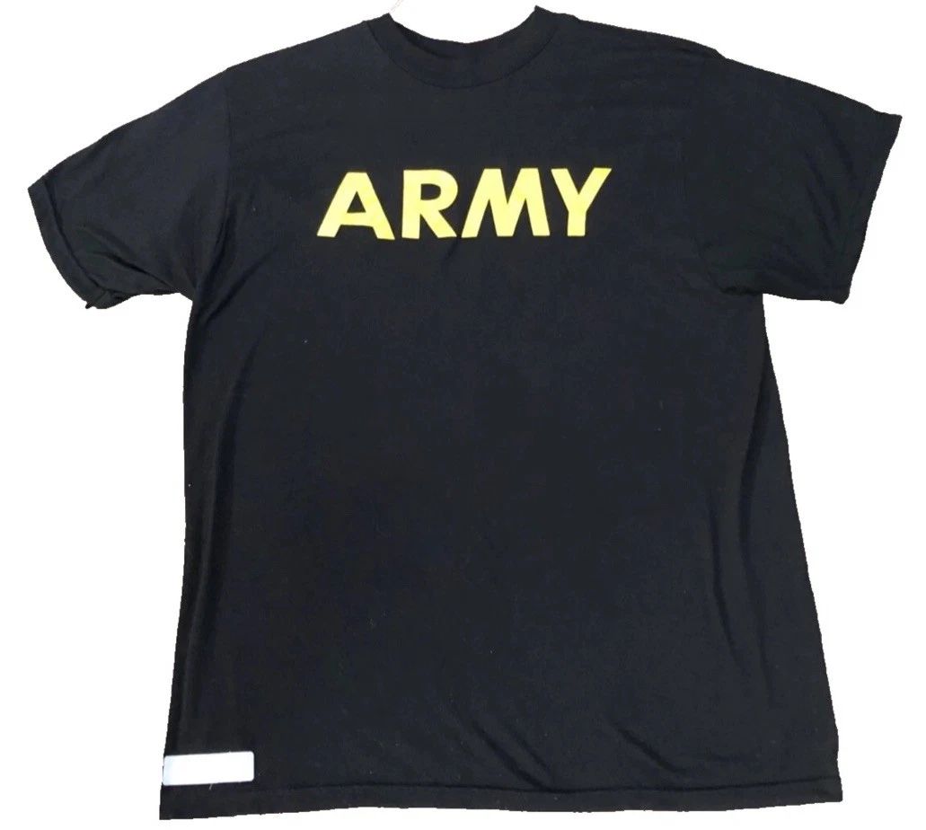US Military Men's APFU Short Sleeve Shirt Army Black and Gold PT Fitness Large