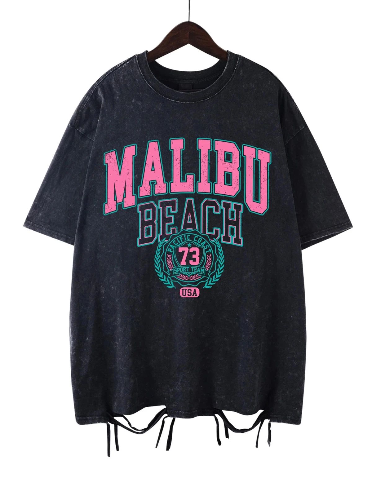 Malibu Beach Distressed Acid Washed Graphic Cotton Surf Tee Y2K XS-2XL 9 Colors