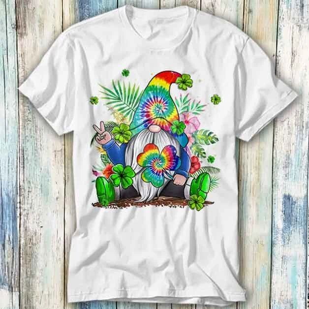Hippie Gnome Tie Dye Hippie Clover St. Patrick T Shirt Gift Top Tee Unisex 1158