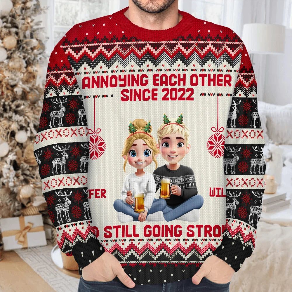 Annoying Each Other Since Year 3D Effect Couple - Personalized Unisex Ugly Sweater