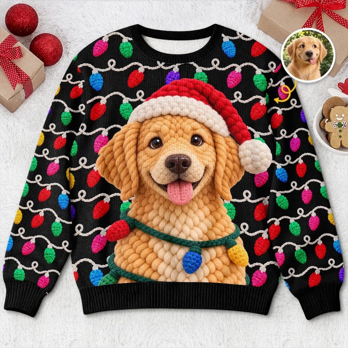 Custom Photo Crochet Pet Christmas Gifts For Dog And Cat Lovers - Personalized Ugly Sweatshirt