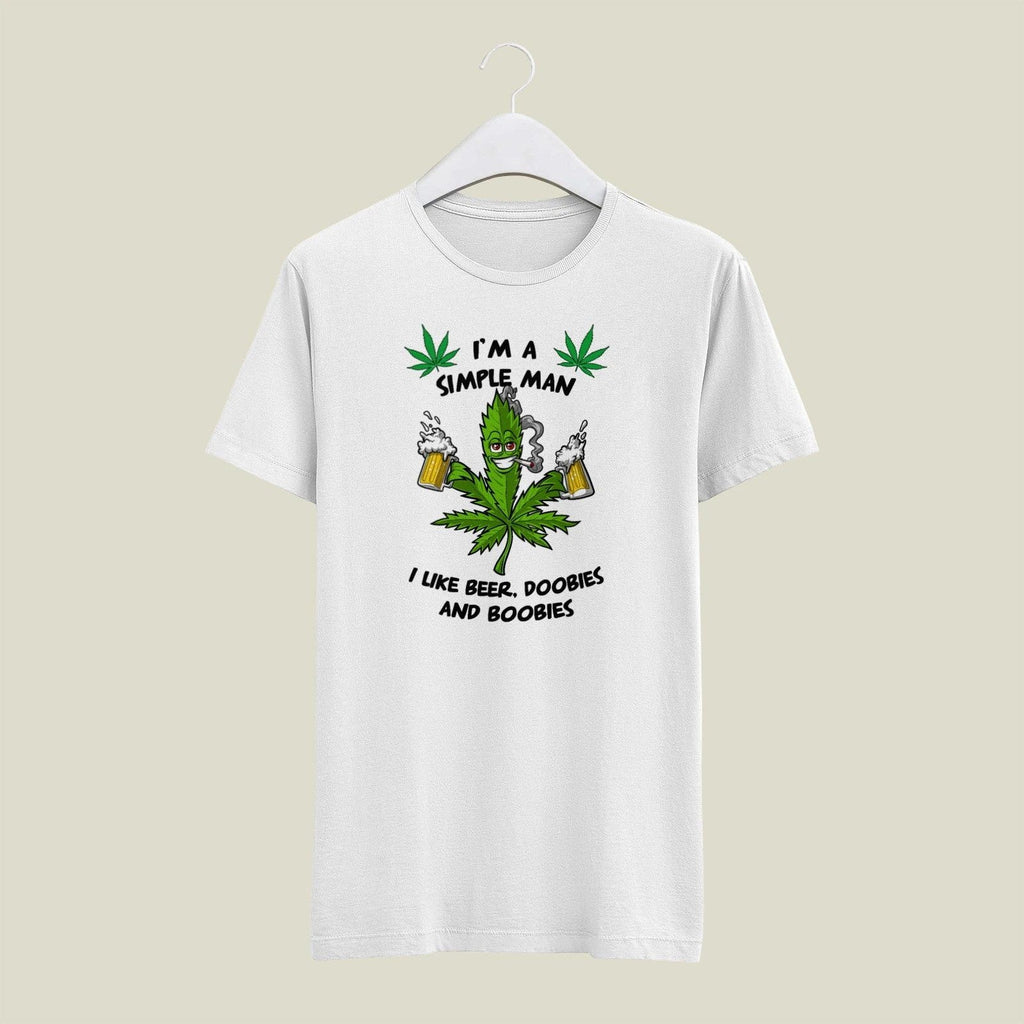 White  LARGE Mens Gildan T Shirt Simple Man Beer Doobies Boobies 420 Weed