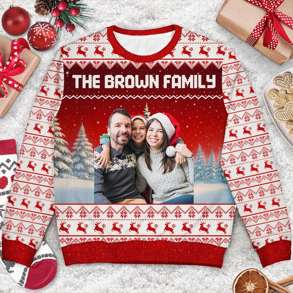 Custom Photo Family Beties With Winter Scene - Personalized Unisex Ugly Sweater