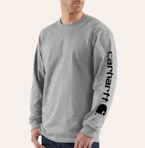 Men's Gray Long Sleeve Work T-Shirt Logo Sleeve Cotton Workwear Tee Size XL