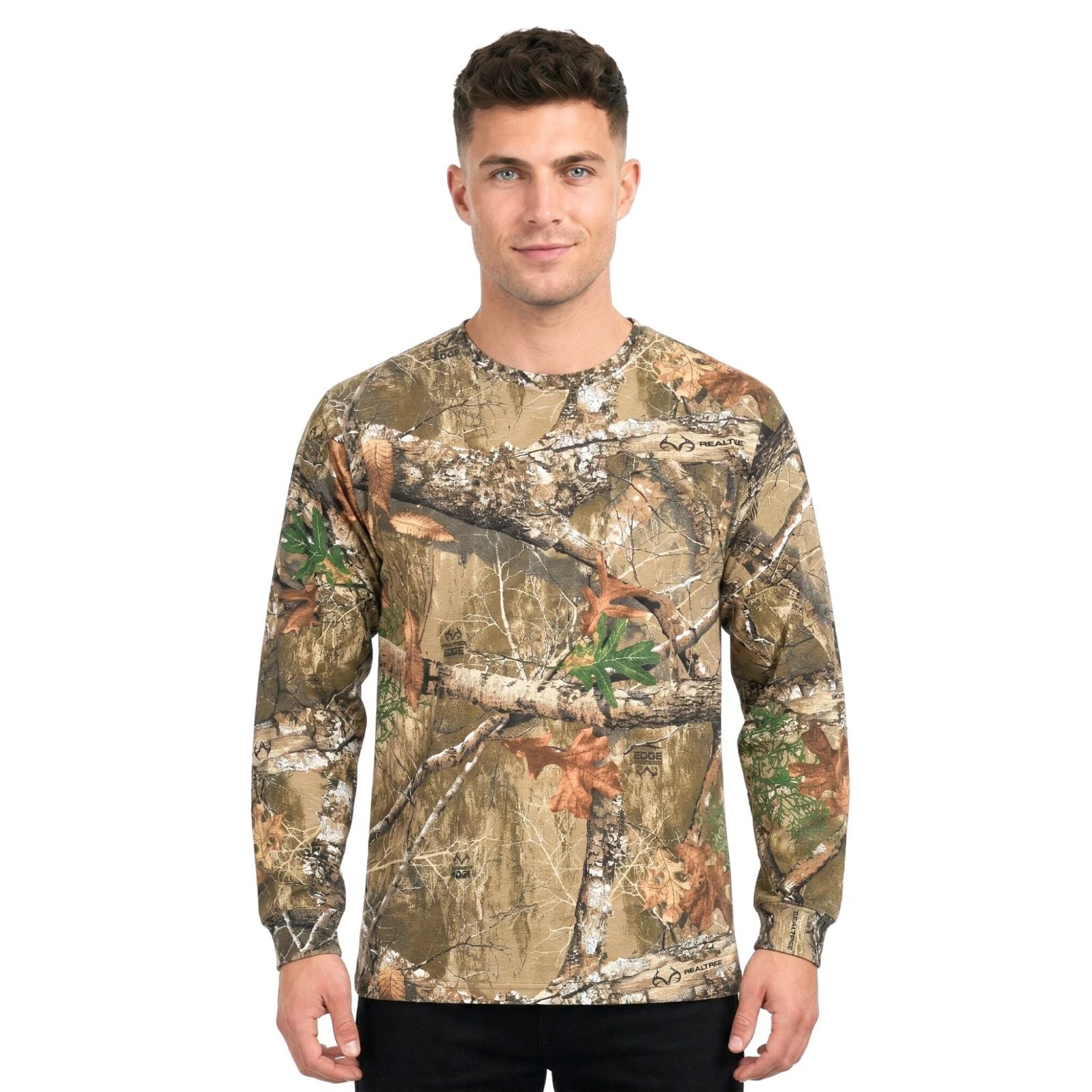 Realtree Edge Camo Long Sleeve Crewneck Cotton T-Shirts Unisex Adult Hunting Tee