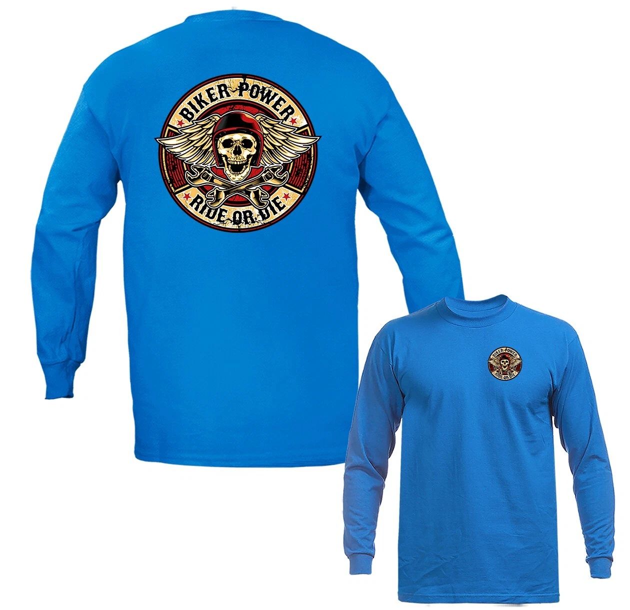Biker Power Bikers Vintage Classic Custom Motorcycle Graphic Long Sleeve