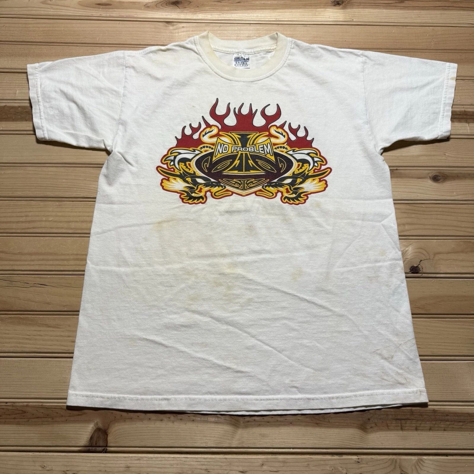 Y2K Cajun Style Street Racing Fire Cross Flame Car Shirt Size Medium Distressed