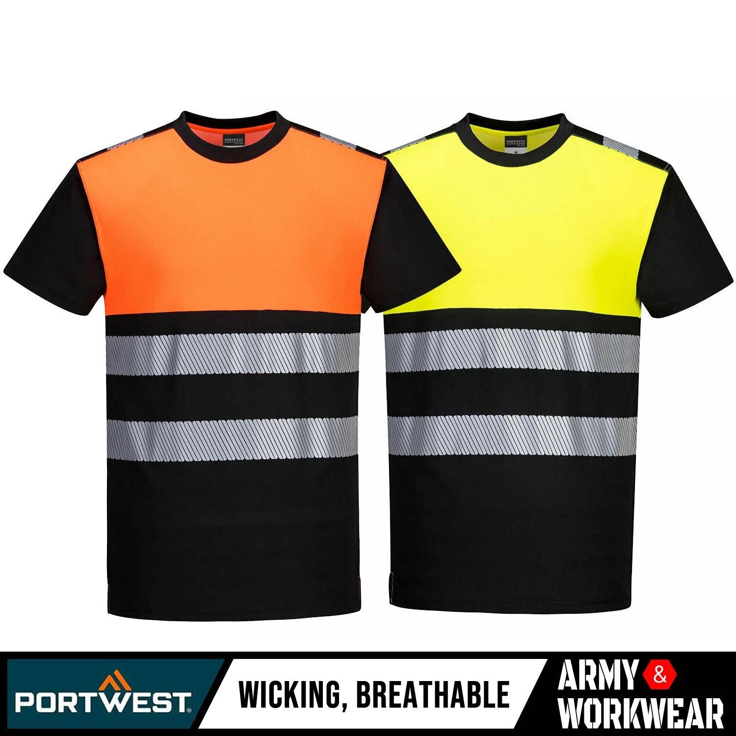 Hi Vis T-Shirt Reflective High Viz Work Tee Men's Fluorescent Moisture Wicking