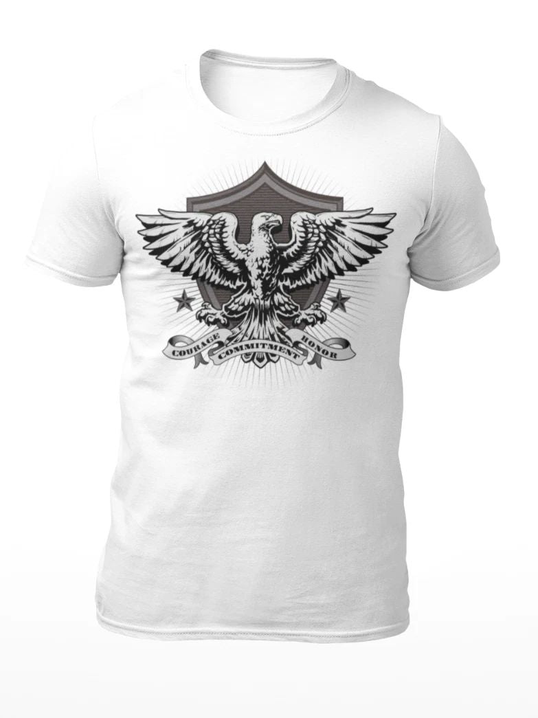 Courage Commitment Honour Crest -Motivational Quote Mens T-Shirt -Womens T-Shirt