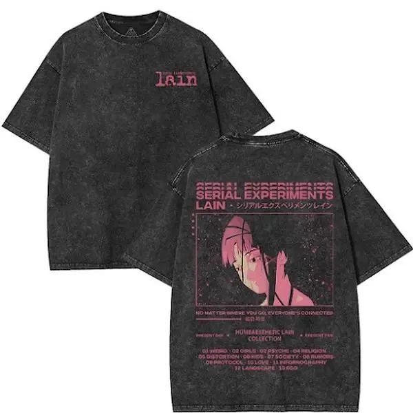 Retro Vintage Limited Serial Experiments Lain Washed Tee Unisex Heavyweight Cott
