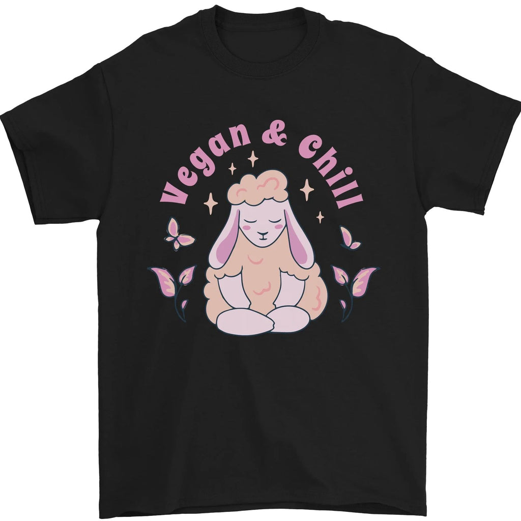 Vegan & Chill Meditation Yoga Spiritual Mens T-Shirt 100% Cotton