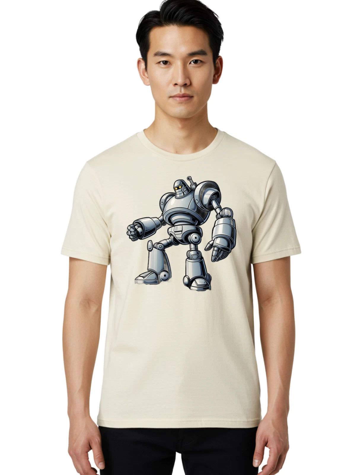Silver-Robot Mens Graphic Tee, 100% Cotton, Casual Summer Wear