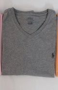 NEW MEN’S POLO BY RALPH LAUREN S/S V-NECK T-SHIRT, GREY, LARGE