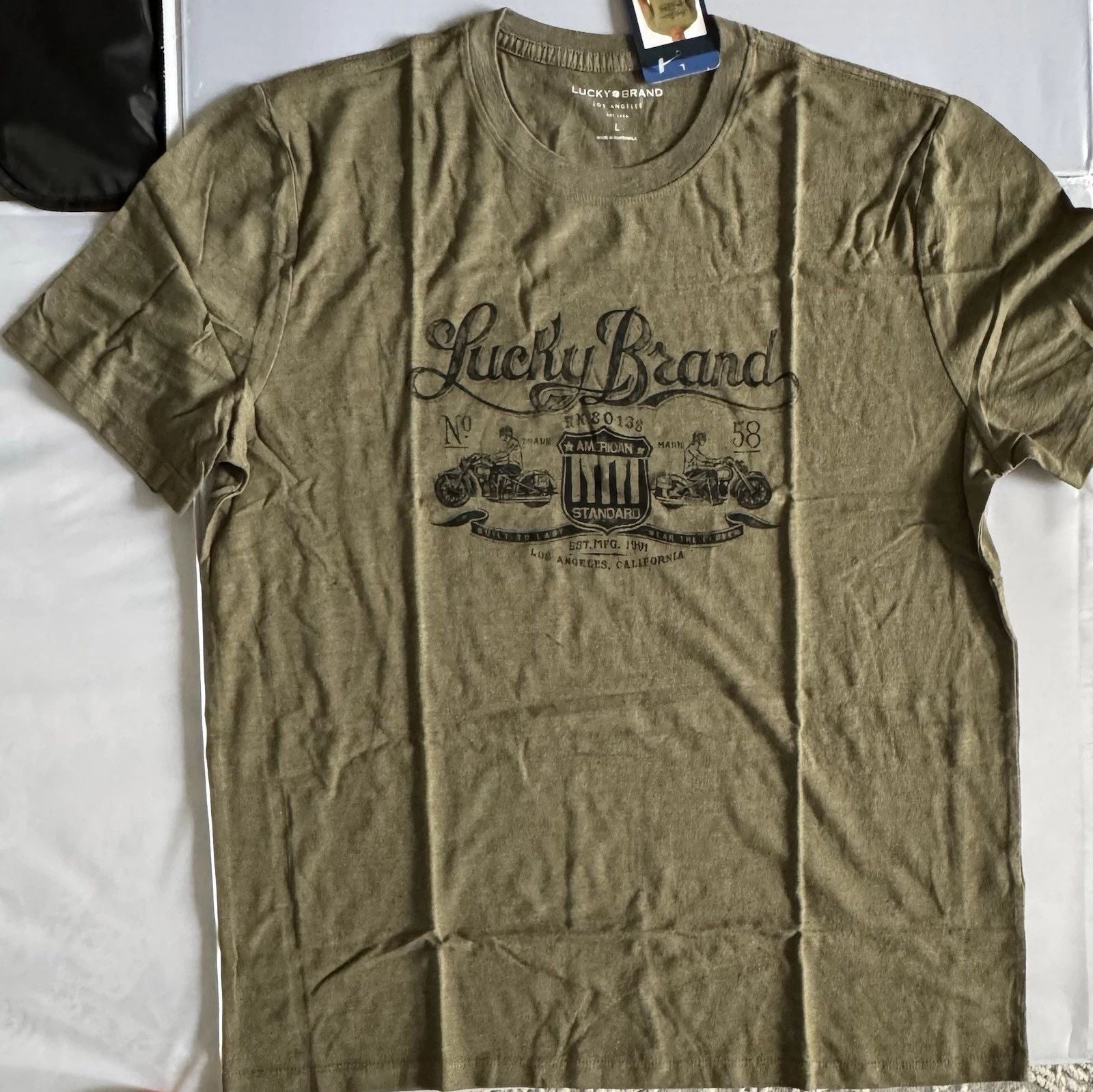 Lucky Brand Mens Green Gray 2-Pack Graphic T-Shirts Size L