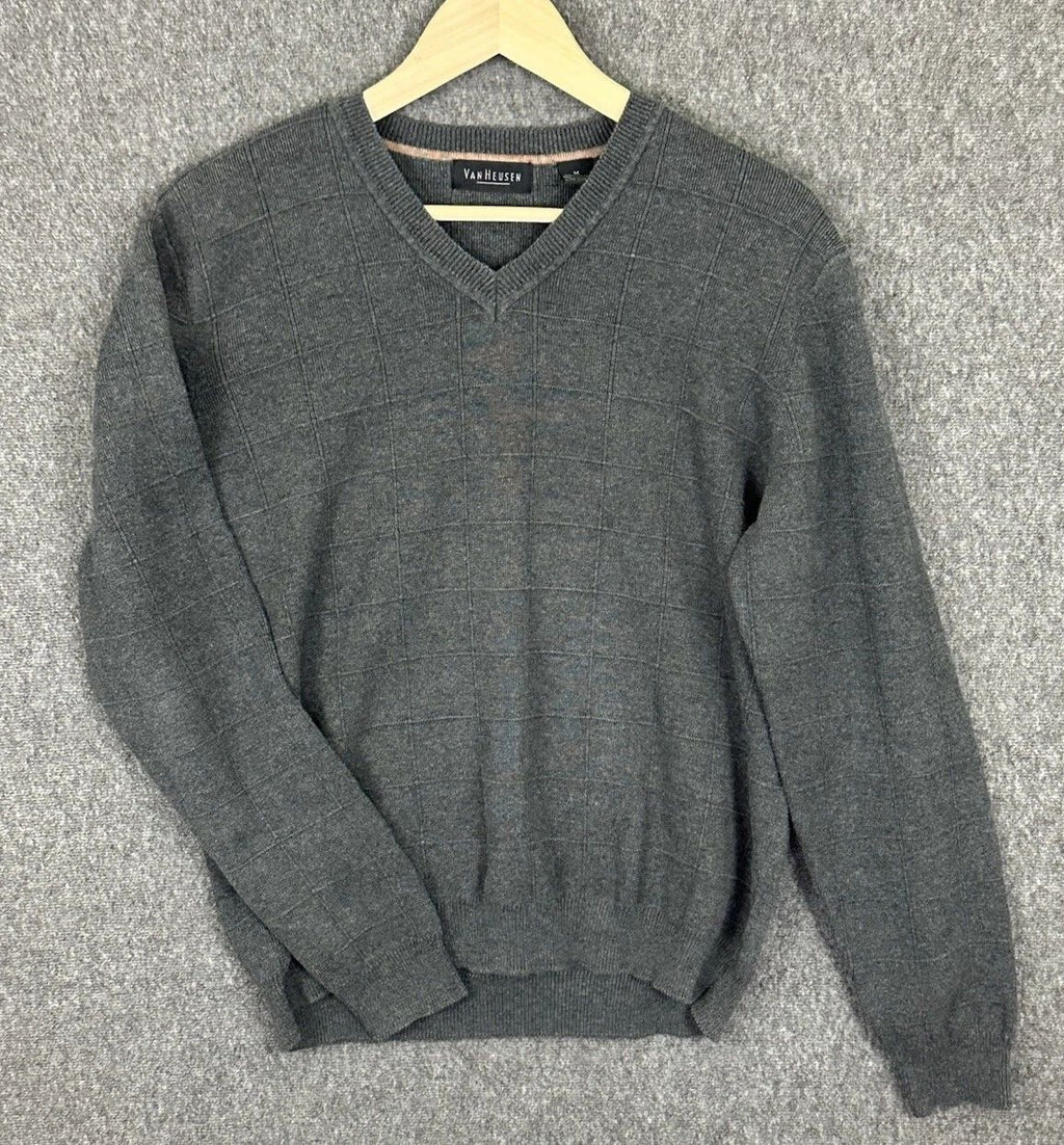 Van Heusen Mens T-Shirt Long Sleeve V-Neck Medium Gray 100% Cotton
