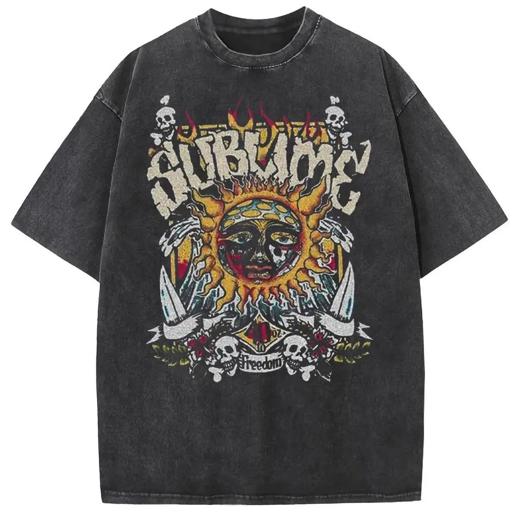Sun Graphic T-Shirt Heavyweight Cotton Vintage Streetwear Tee