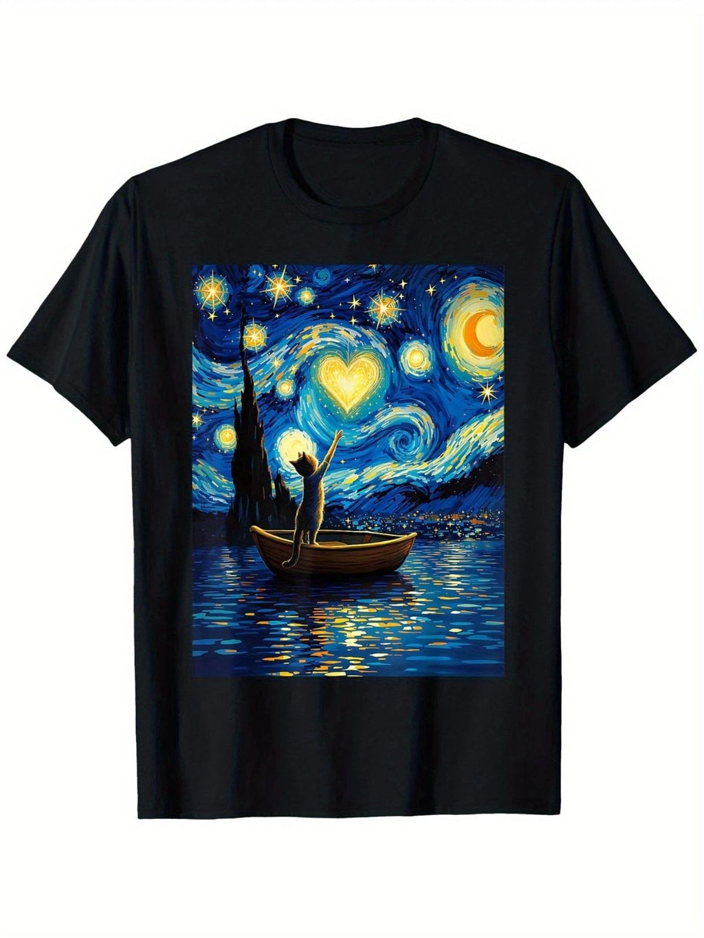 Cat Lover Graphic Starry Night Valentine'S Day T-Shirt,Suitable for Mens & Women