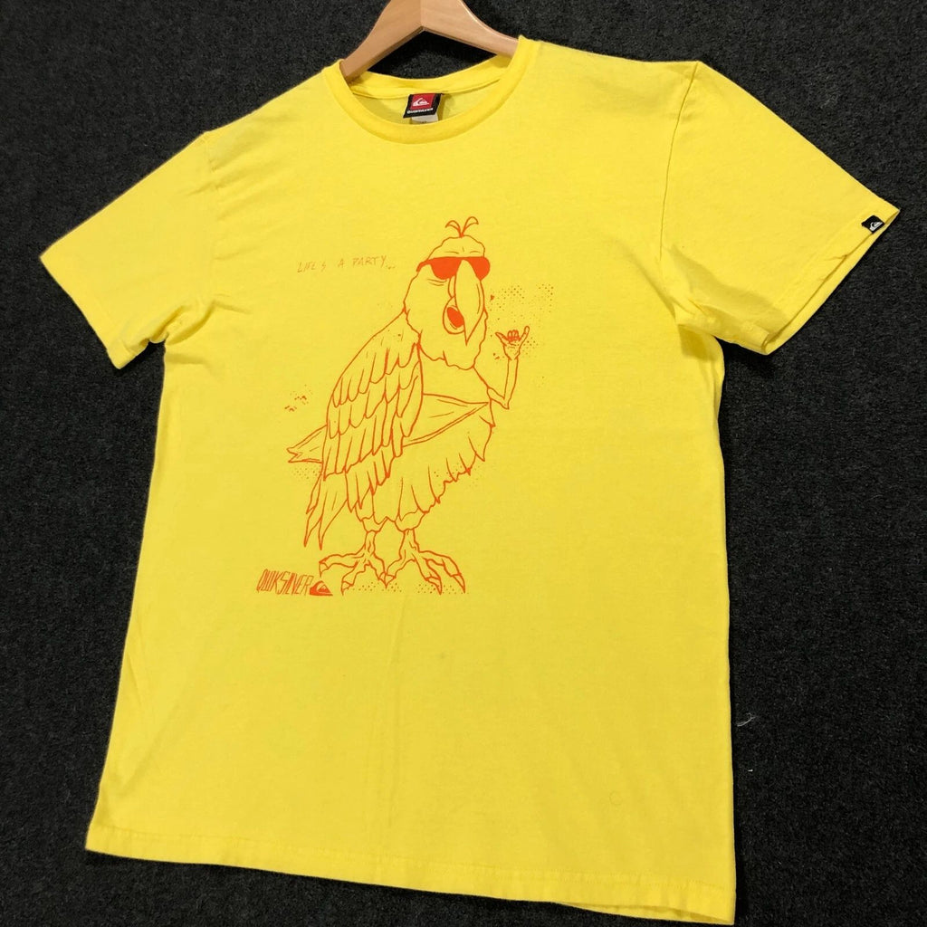 Quiksilver Yellow Graphic T Shirt Parrot Life's A Party Short Sleeve Men's L