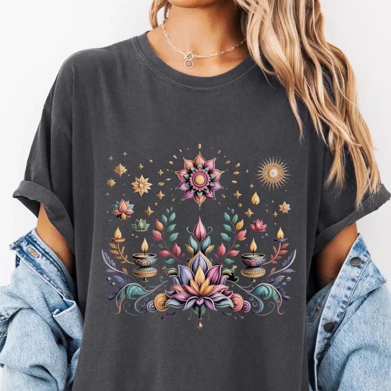 Meditation Tshirt Comfort Colors Boho Yoga Floral Botanical Graphic Tee