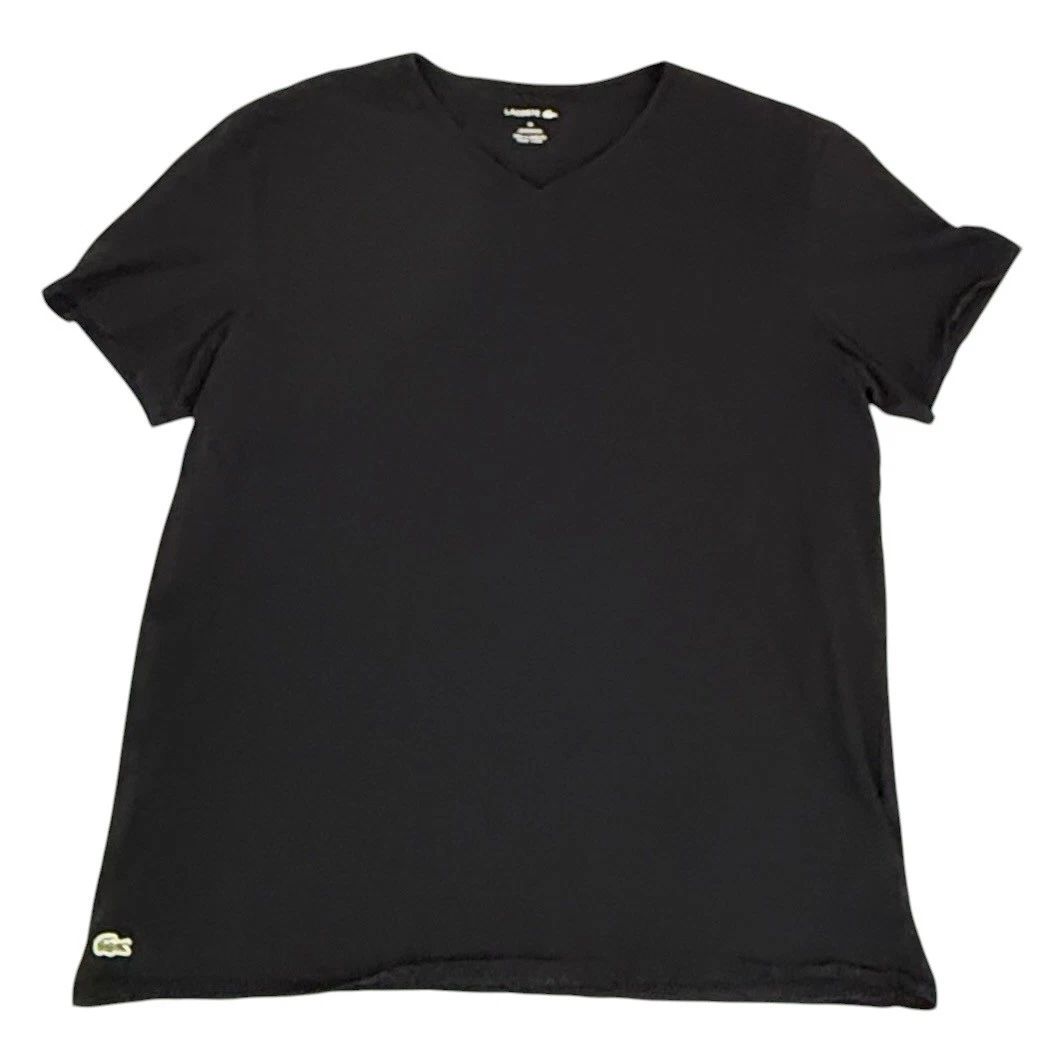 Lacoste Mens 3XL Black V-Neck Short Sleeve T-Shirt Underwear Tee Crocodile Logo