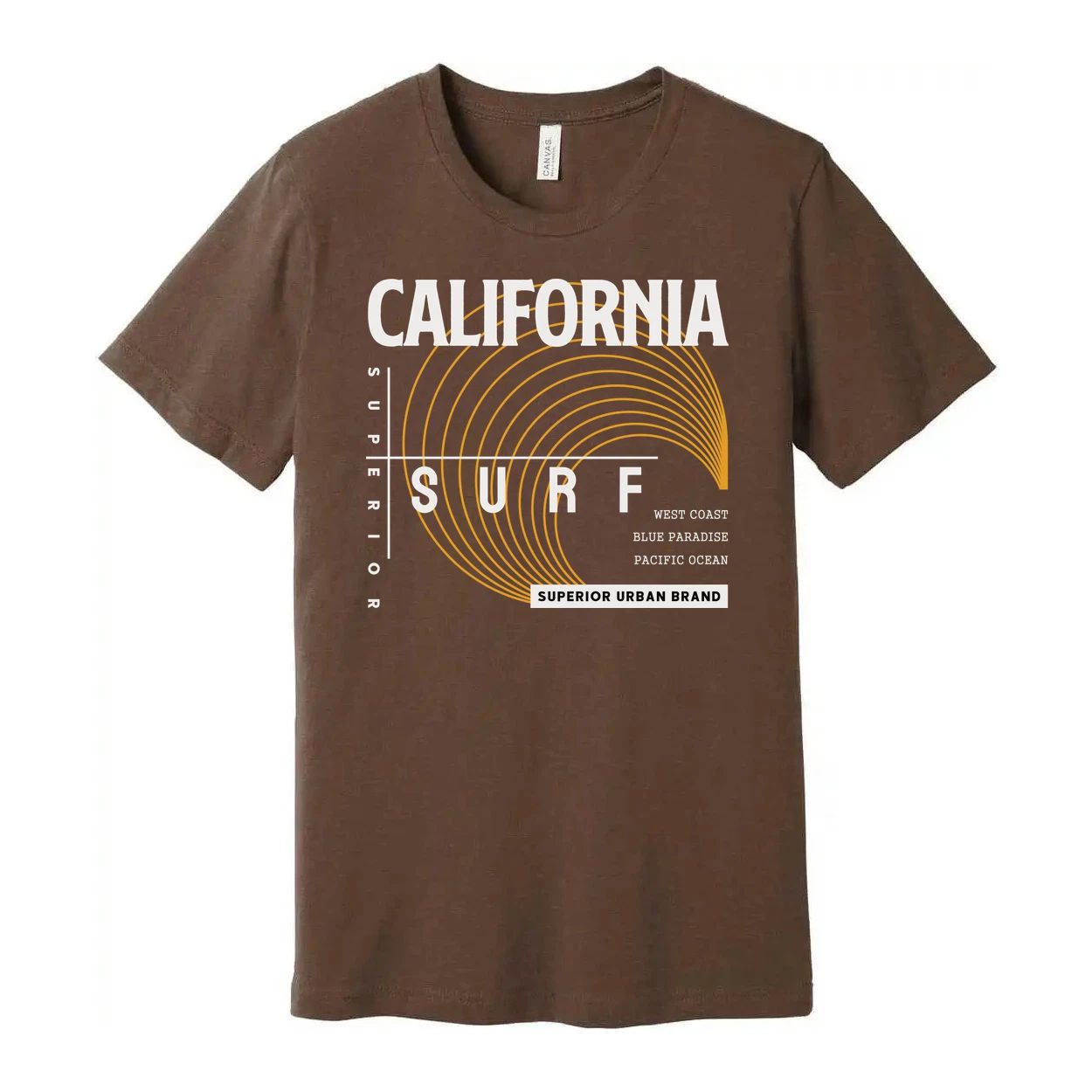 California Surf Graphic Tee Unisex T Shirt With Orange Concentric Wave Design Su