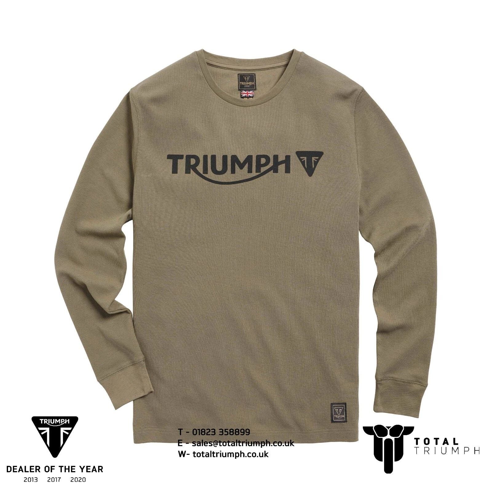 GENUINE Triumph Motorcycles Bettmann Long Sleeve Logo T-Shirt Khaki Green NEW
