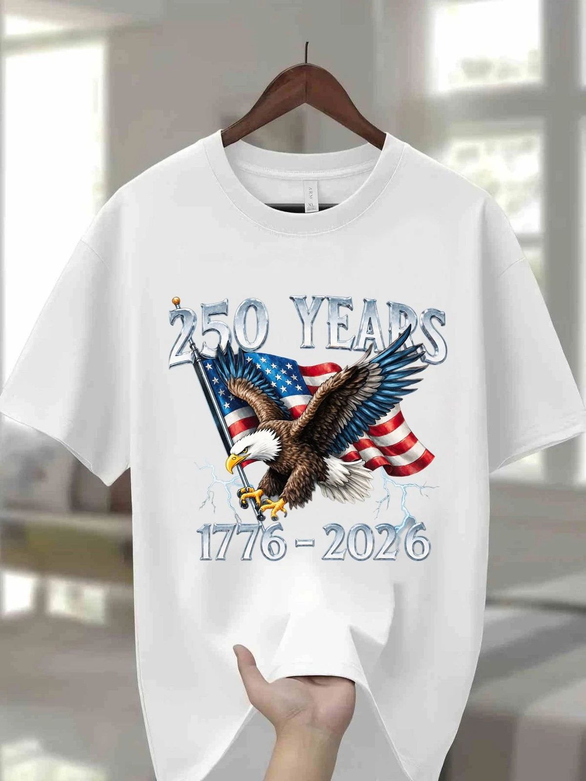 Men's Round Neck T-Shirt with Eagle Pattern 250 Years 1776- 2026
