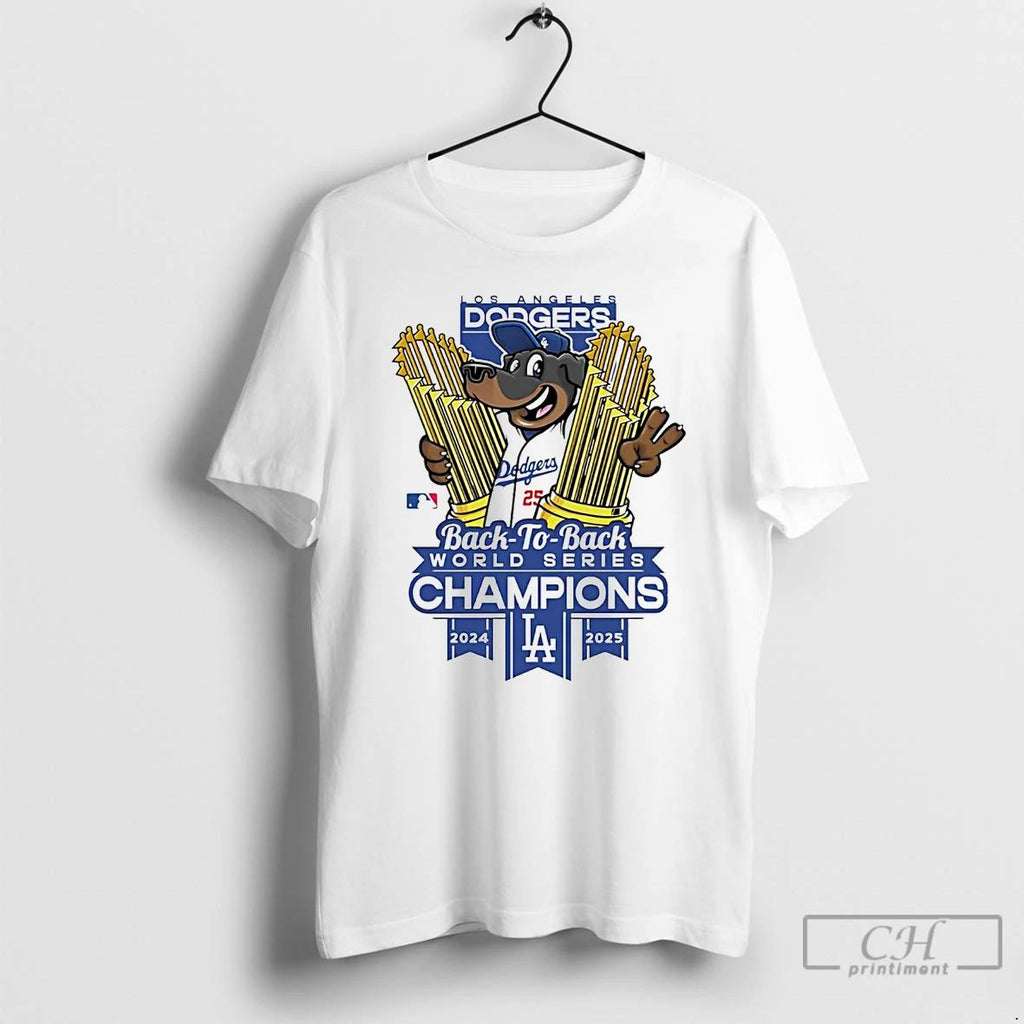 Classic Los Angeles Dodgers 2025 Back To Back World Series Champions Mascot Trophy T Shirts