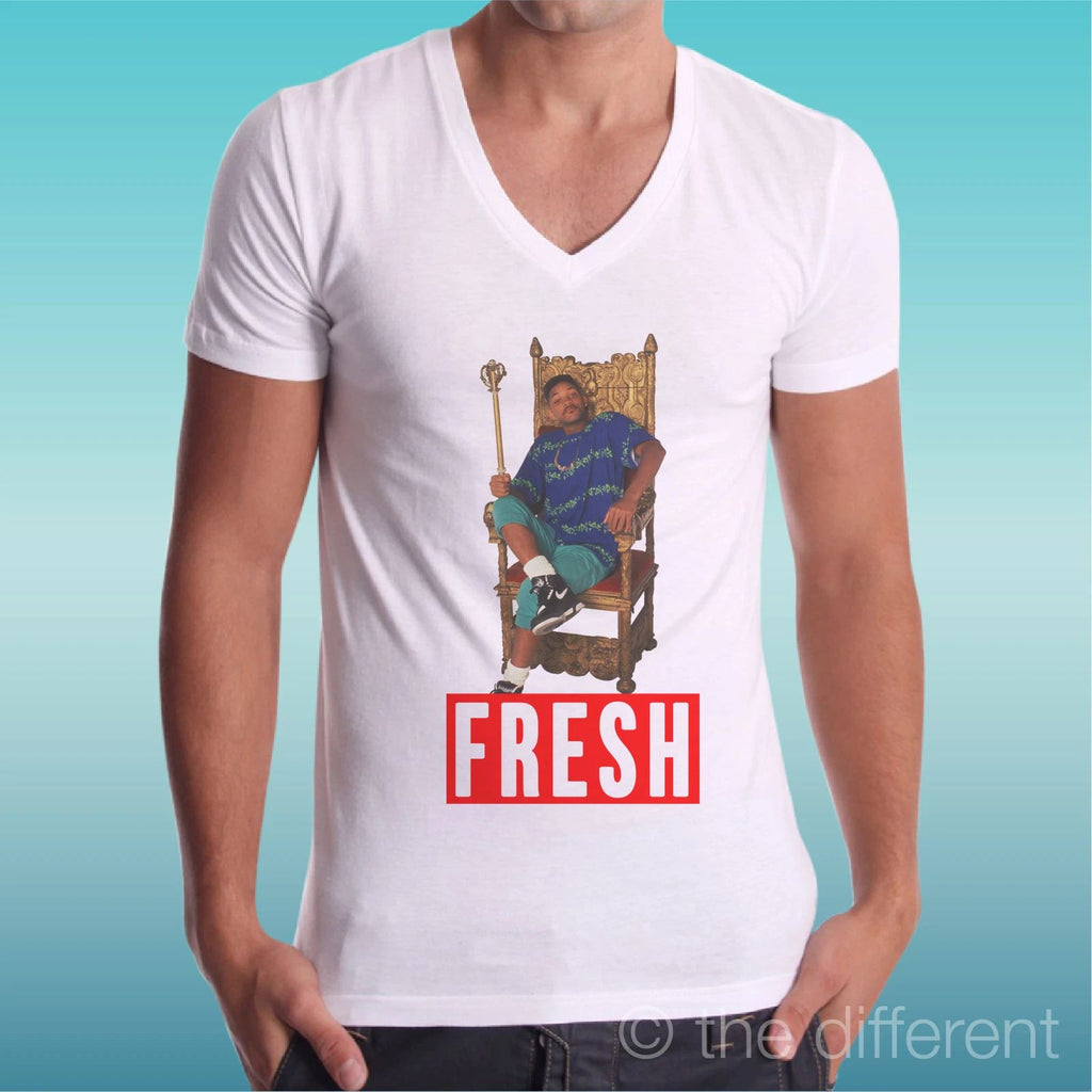 T-shirt White V Neck " Willy Prince of Bel Air Fresh " Gift Idea