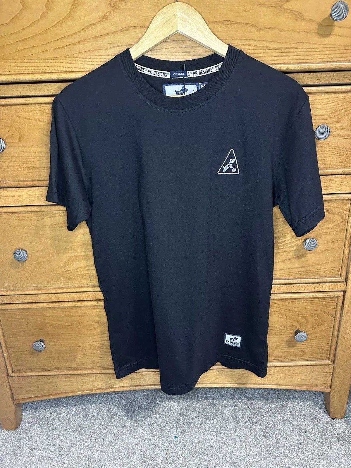 NWT PK Designs Mens Black 100% Cotton Short-Sleeve Shirt M Classic Basic Simple