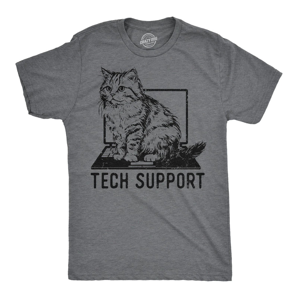Mens Tech Support Funny T Shirts Cute Kitten Graphic Tee for Men