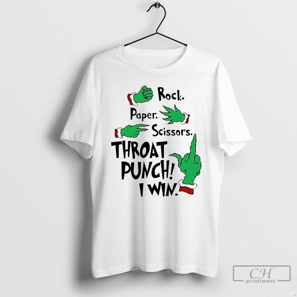 Classic Grinch Hand Rock Paper Scissors Throat Punch I Win T Shirts