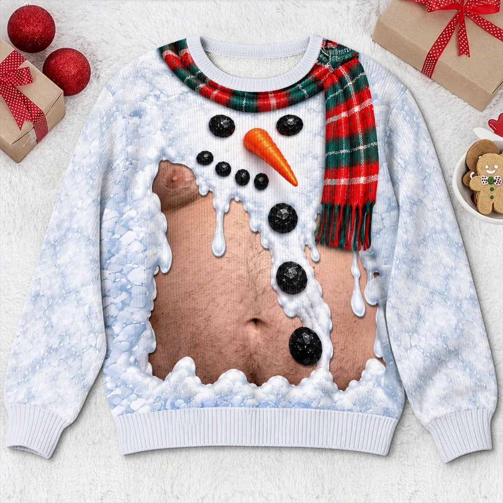 Custom Funny Ugly Sweatshirt - Personalized Christmas Birthday Gifts For Husband, Son, Grandson, Brother, Grandpa, Dad, Yourself - Too Hot For Winter Snow
