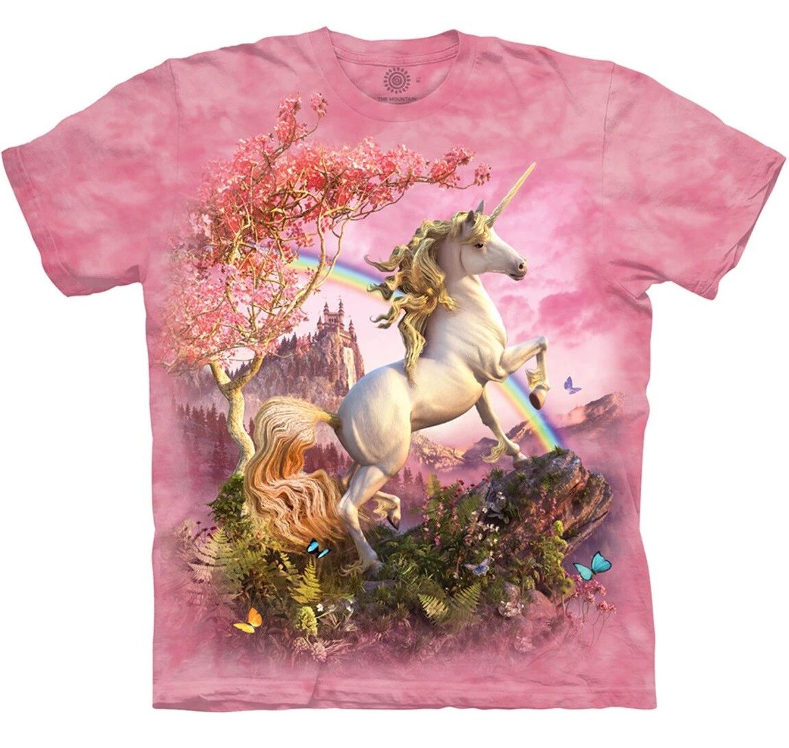 Awesome Unicorn Pink Fantasy Rainbow Adult T-Shirt Mountain Horses Mare S-4X