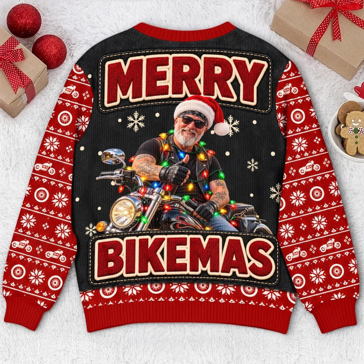 Custom Photo Biker Christmas Gifts for Men - Personalized Ugly Sweatshirt