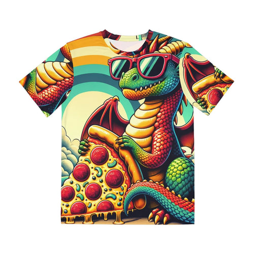 All Over Print T Shirt Quirky Dragon Pizza Retro Fantasy Art