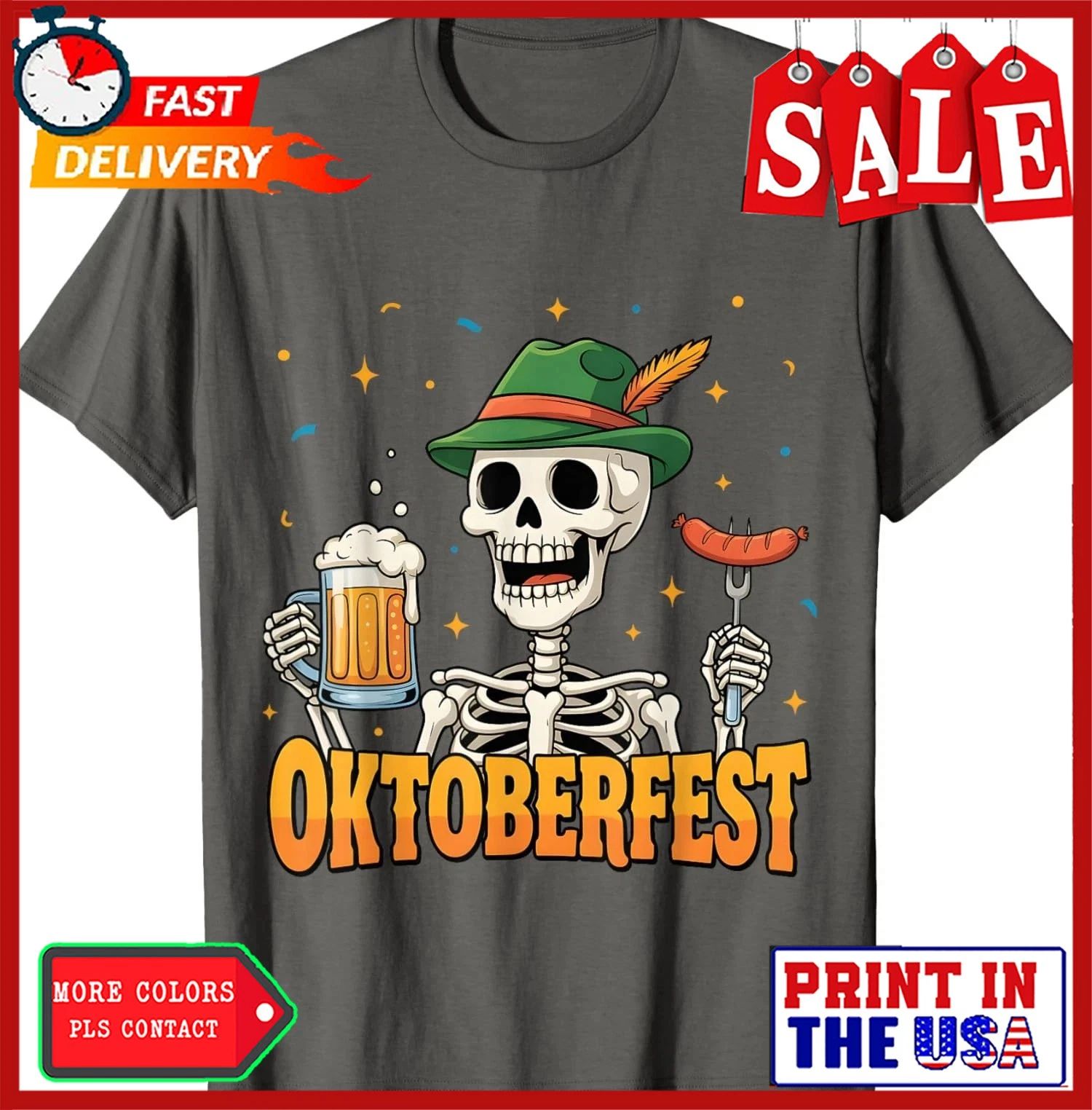 Oktoberfest Funny Skeleton Drinking German Beer Cute Unisex T-Shirt