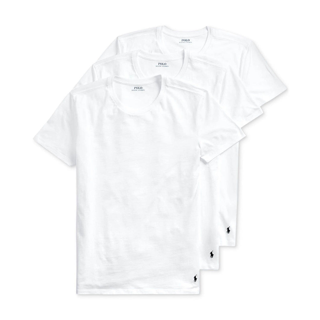 Polo Ralph Lauren Mens Crew Neck T-Shirts 3-Pack White Solid Cotton Stretch Soft