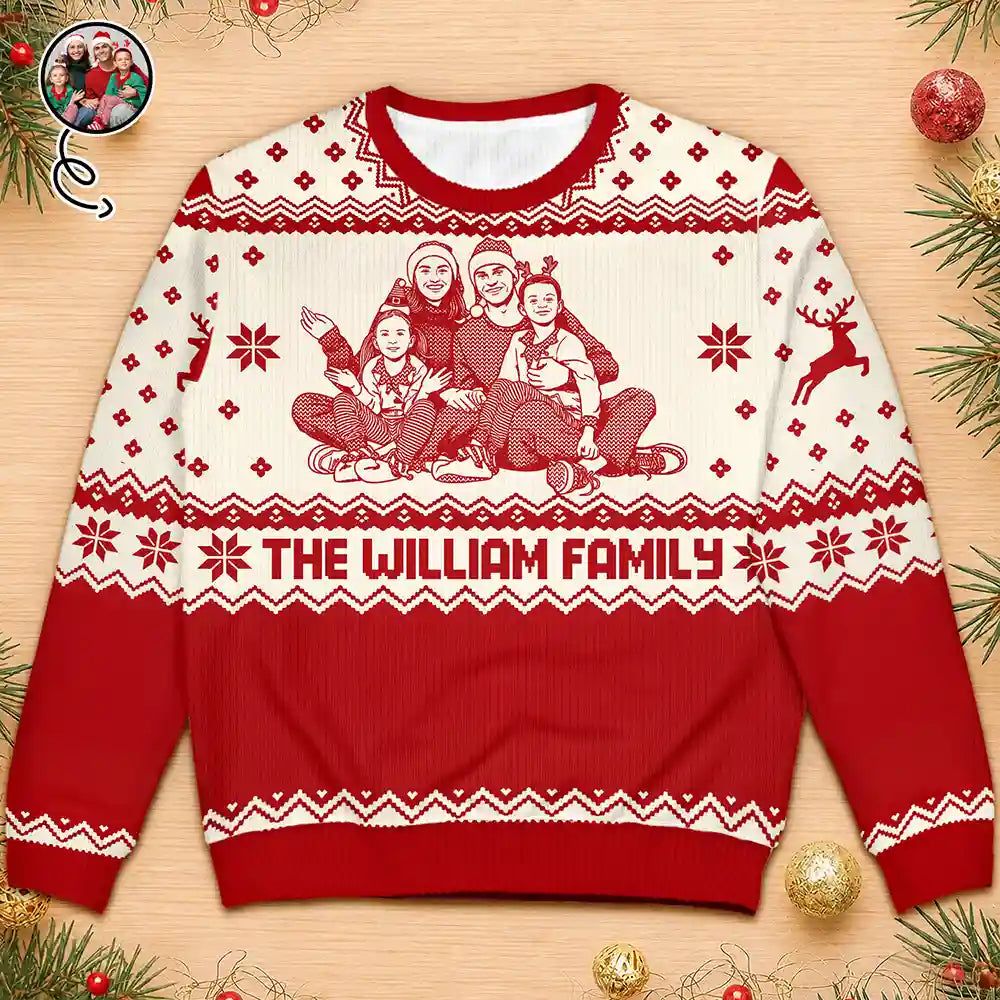 Custom Photo Christmas Family Lovely Potrait - Personalized Unisex Ugly Sweater