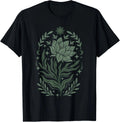Sage & Green Flowers Sun Crescent Moon Boho Floral Celestial T-Shirt