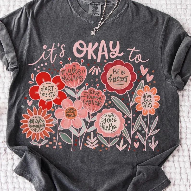 its okay to boho floral flowers T-shirt