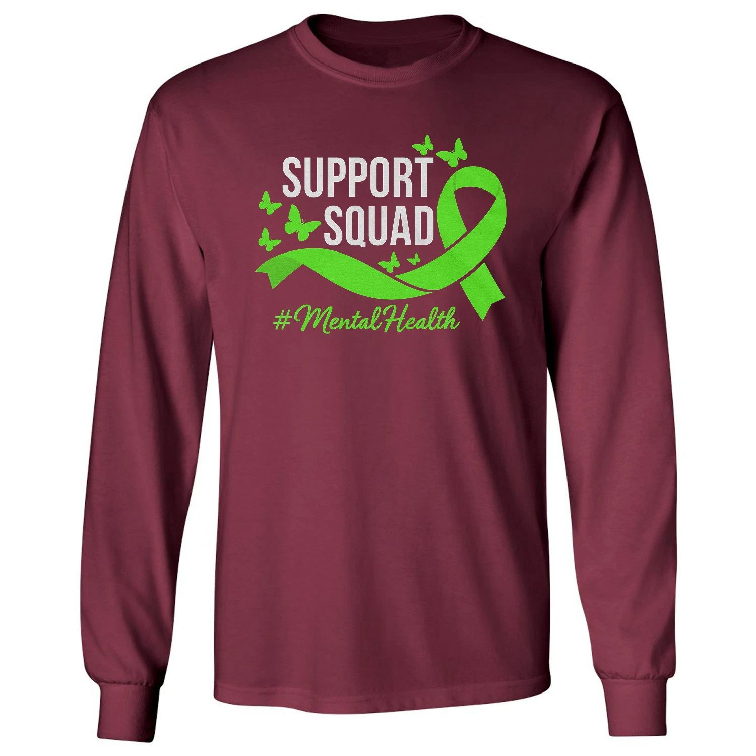 Mental Health Support Squad Green Ribbon Long Sleeve T-Shirt