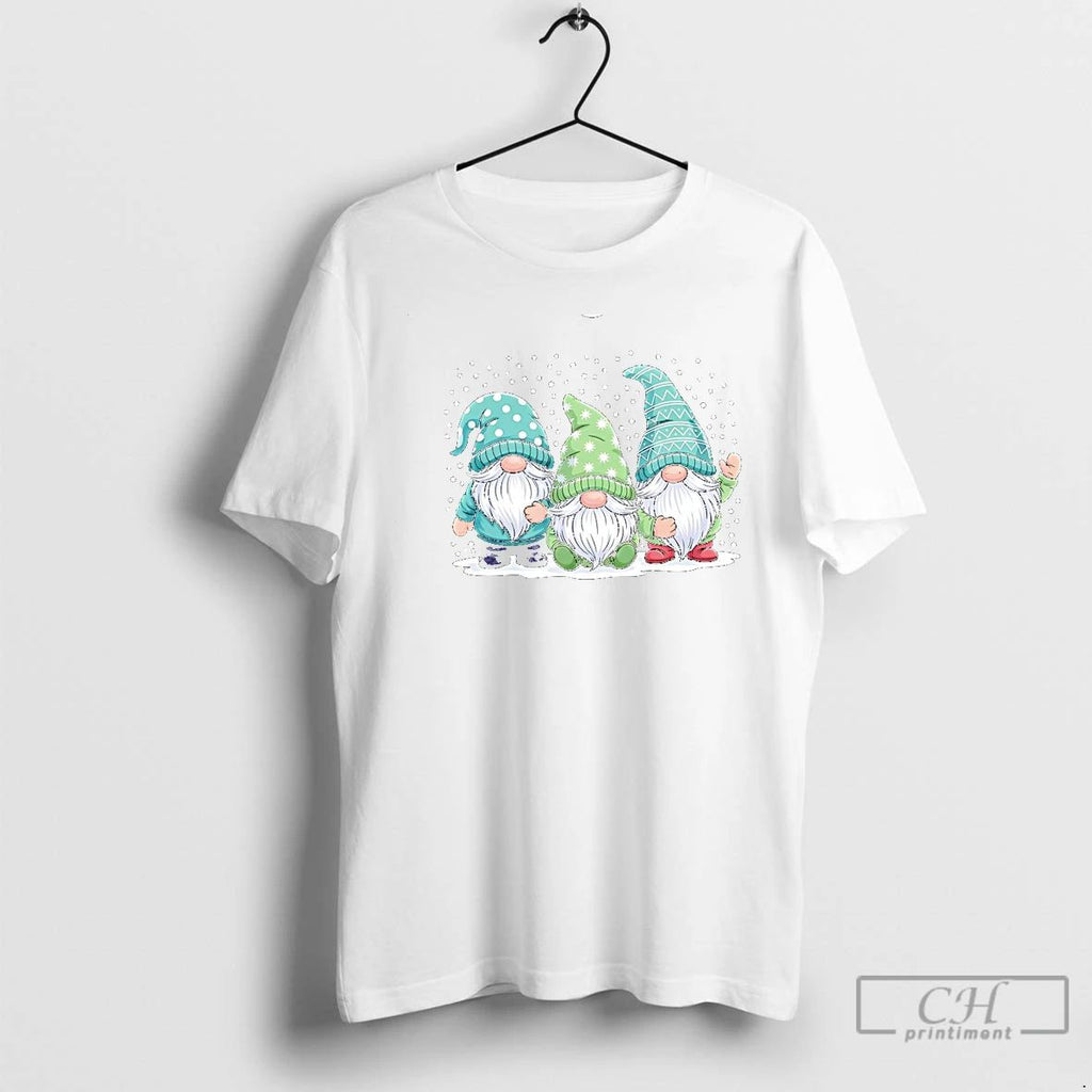 Classic Green Winter Gnomes Trio Snow Scene Christmas T Shirts