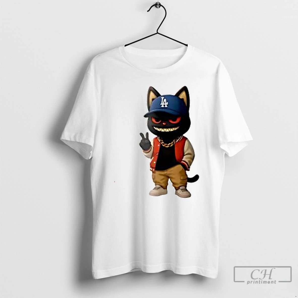 Premium Black Cat Hiphop With Hat La Dodgers T Shirts