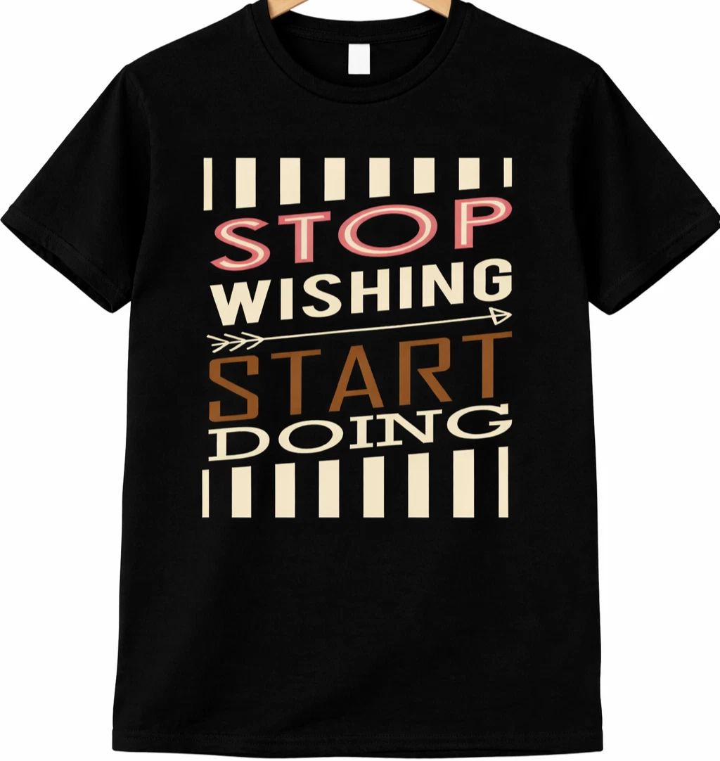 Positive Quote T Shirt Stop Wishing Start Doing Motivational Tee