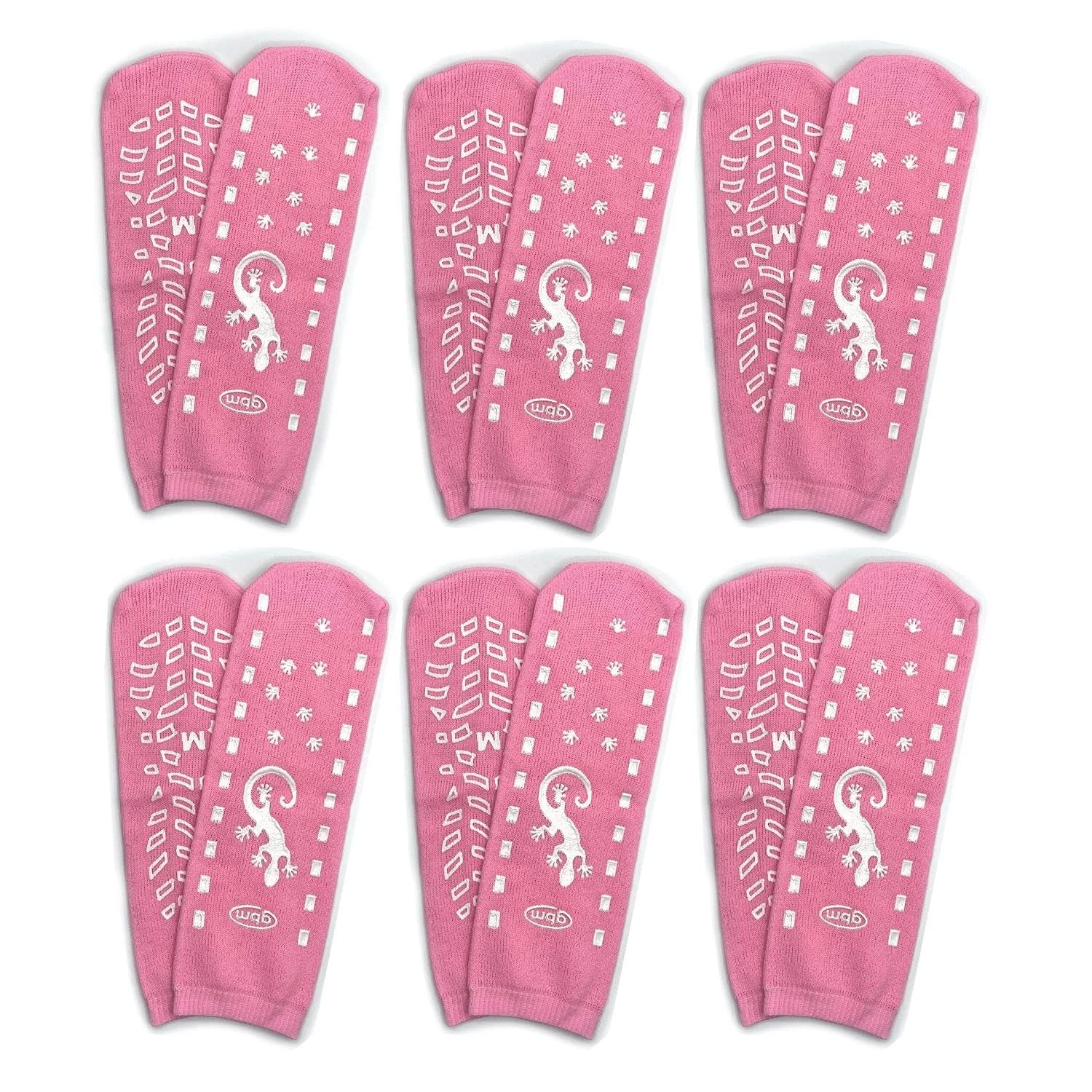 Geckos - Double Tread Non-Slip Safety Socks 6-PACK (Pink, Large)