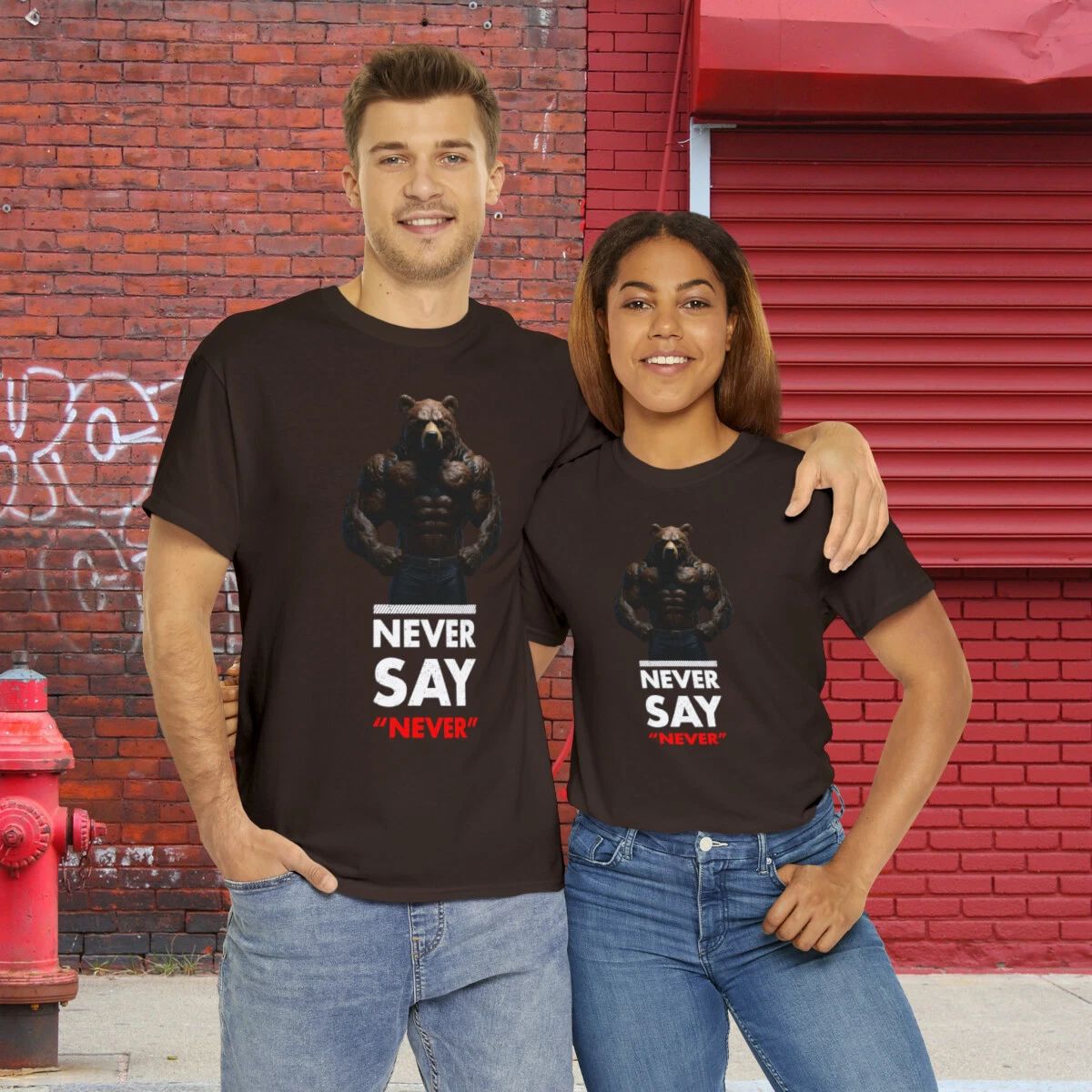 Unisex Motivational Tee: Never Say Never Bear, Gift For, Women , Men